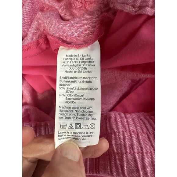 J. Crew Women's Size 10 Linen Cotton Blend Drawstring Pants Pink Cuffed Ankle - Picture 11 of 12